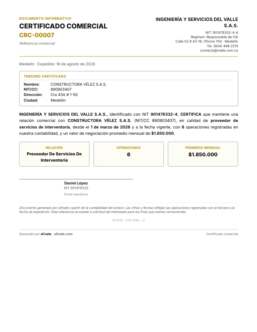 Certificado comercial