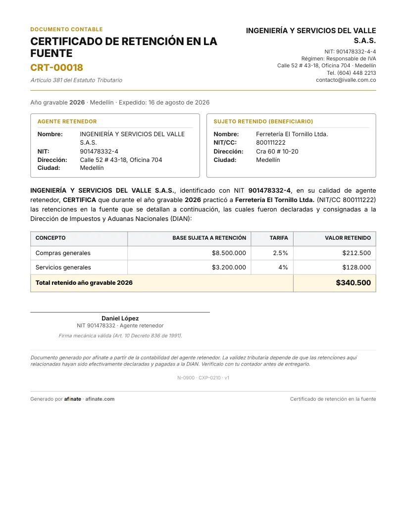 Certificado de retención