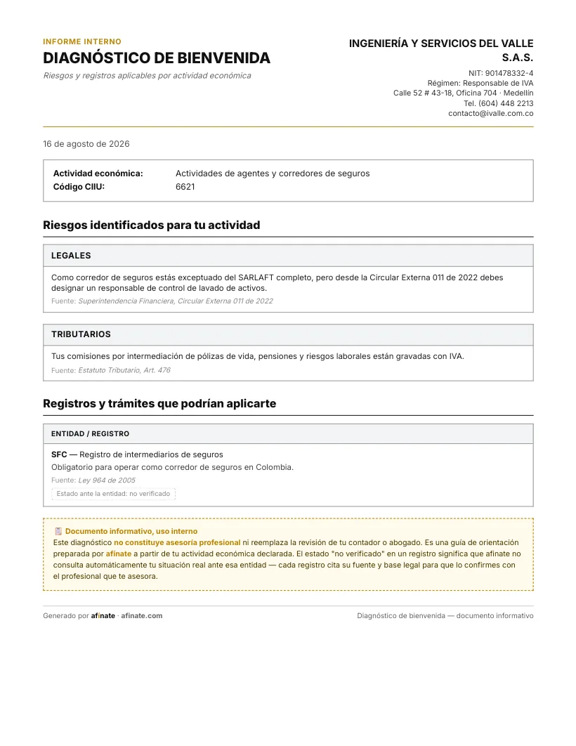 Diagnóstico de bienvenida