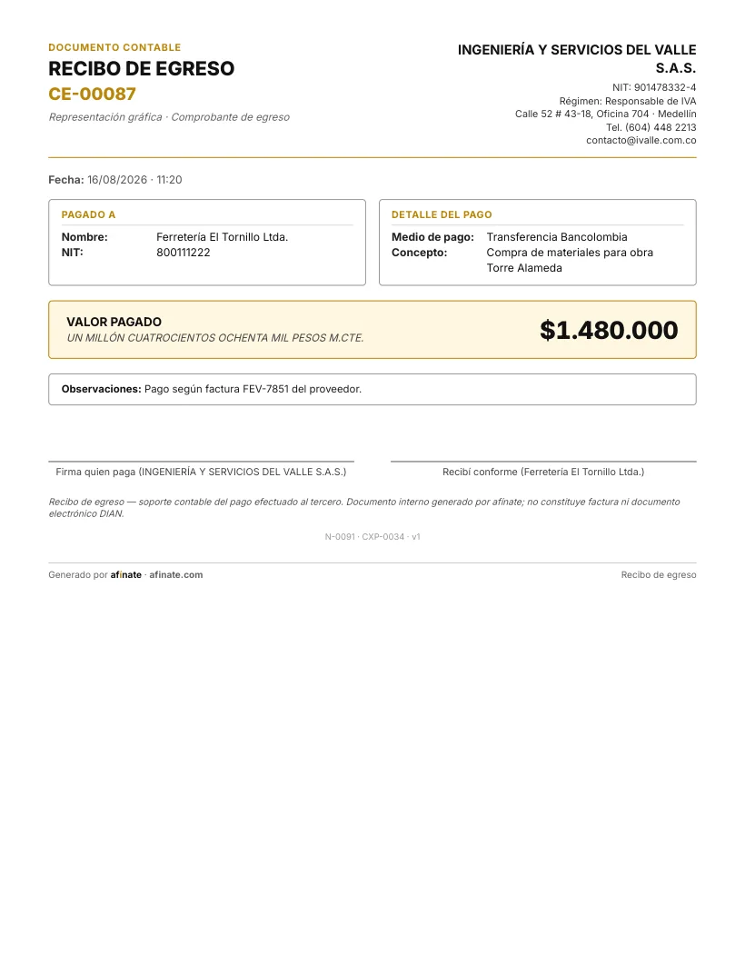 Recibo de egreso