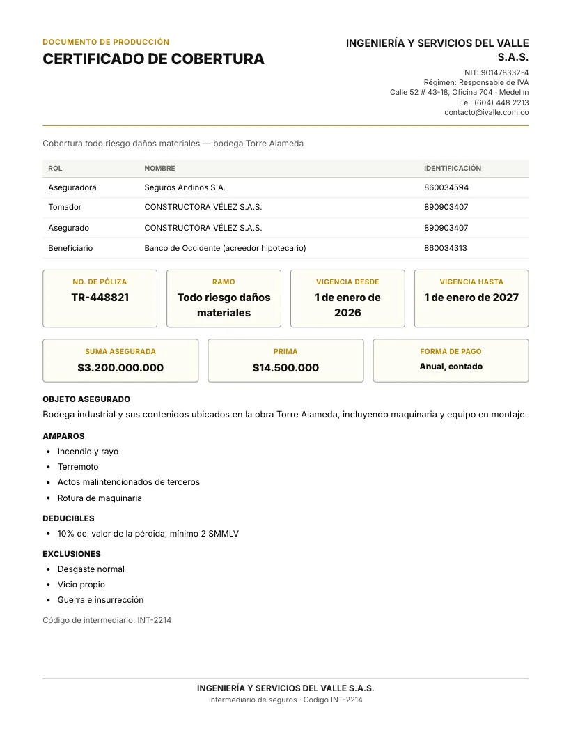 Certificado de cobertura