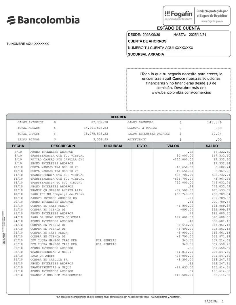Extracto bancario