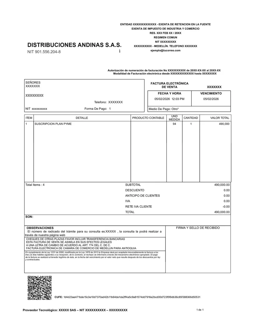 Factura electrónica y cuenta de cobro