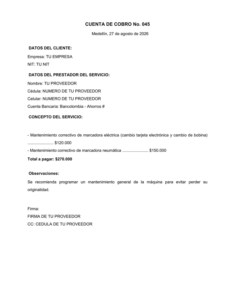 Factura electrónica y cuenta de cobro
