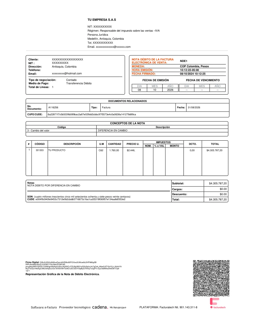 Nota crédito / Nota débito