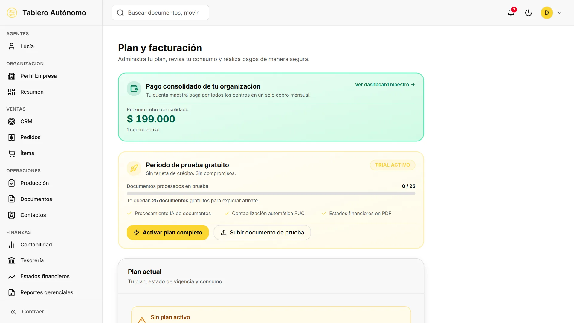 CUENTA — Plan y facturación