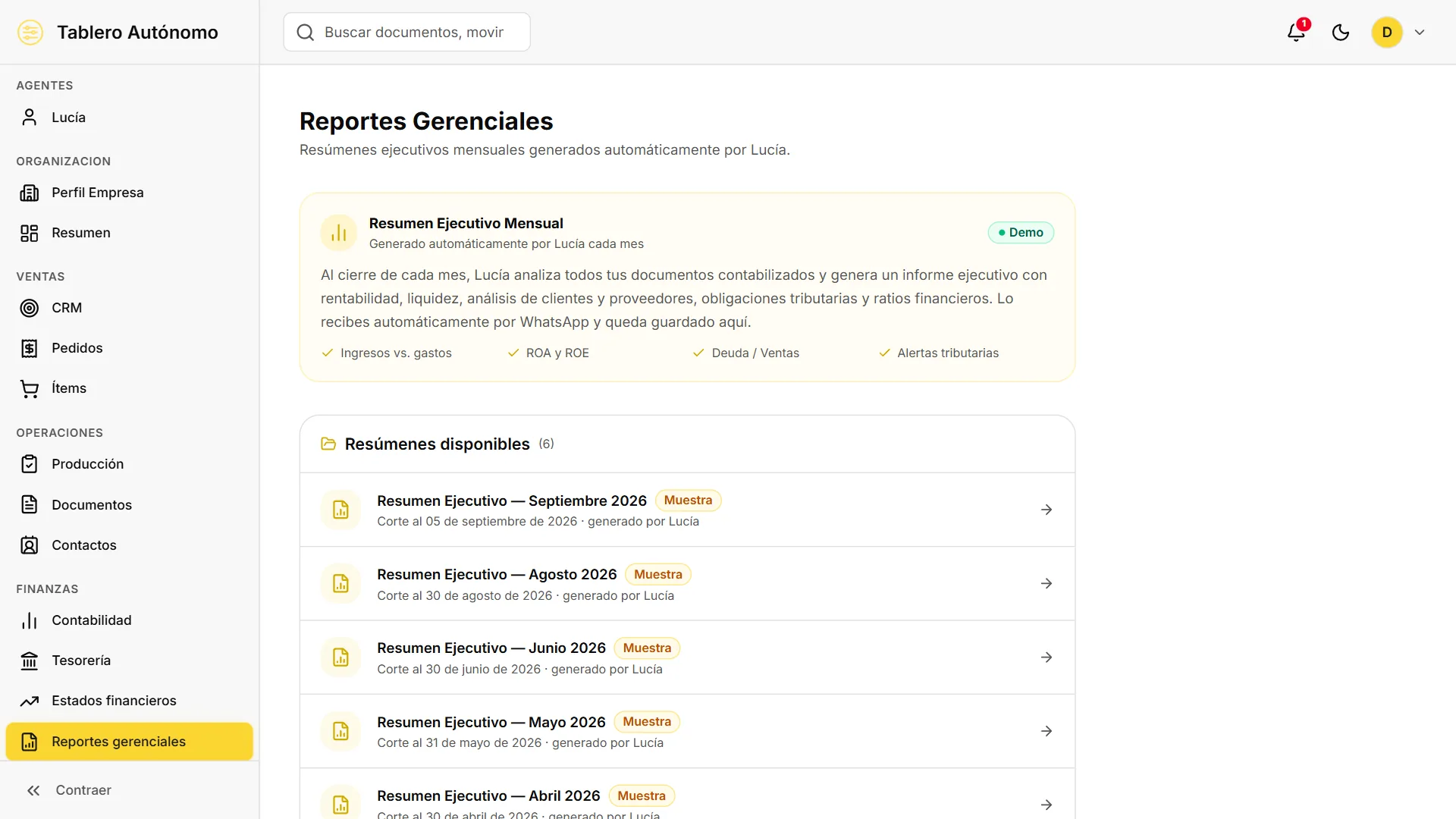 FINANZAS — Reportes gerenciales