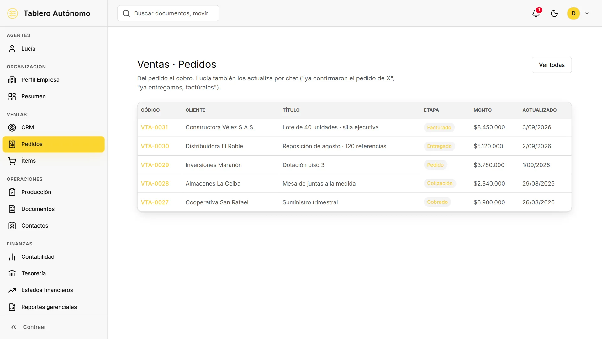 VENTAS — Pedidos