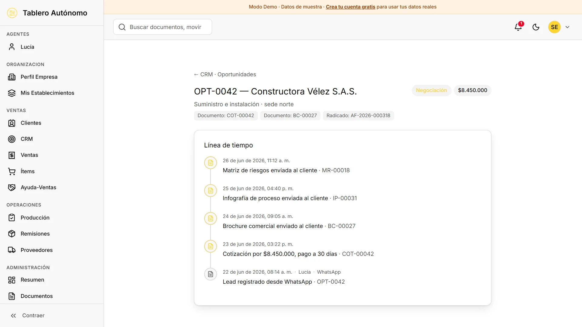 Lucía para empresas sin software — En ventas te da un CRM y te ayuda a cerrar la venta